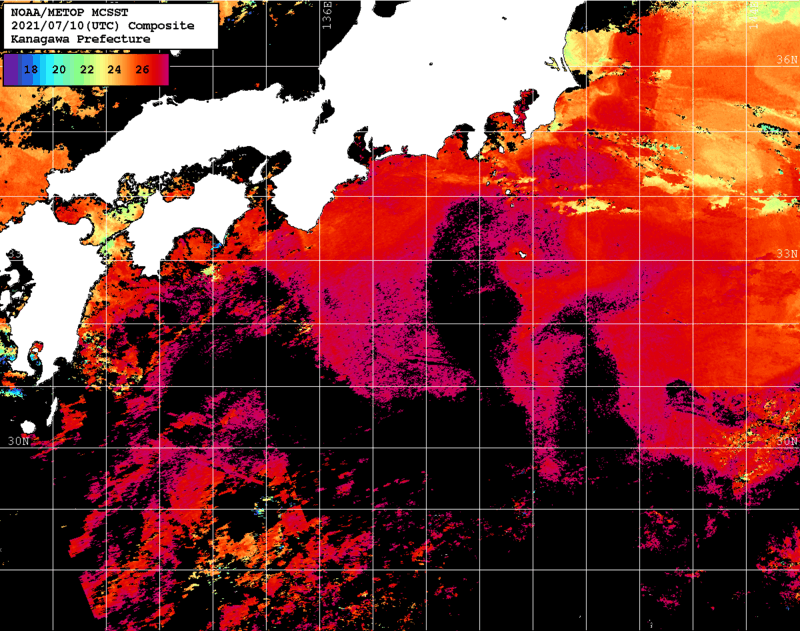 NOAA、MetOp 人工衛星画像 検索結果, 水温分布を図示