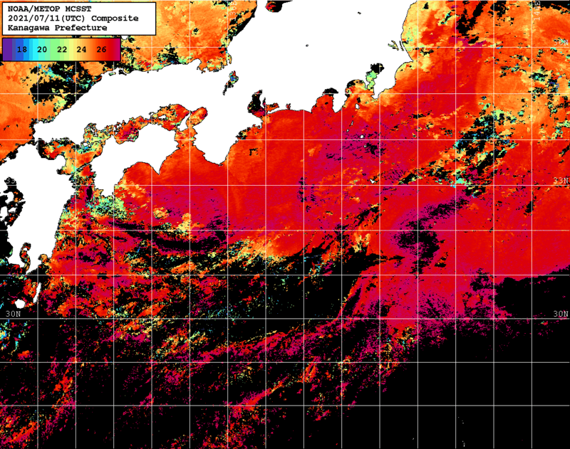 NOAA、MetOp 人工衛星画像 検索結果, 水温分布を図示