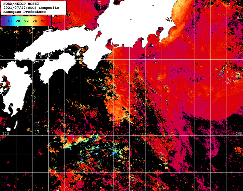 NOAA、MetOp 人工衛星画像 検索結果, 水温分布を図示