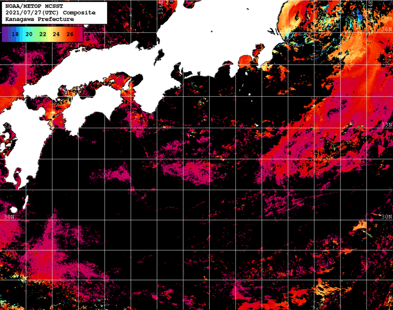 NOAA、MetOp 人工衛星画像 検索結果, 水温分布を図示