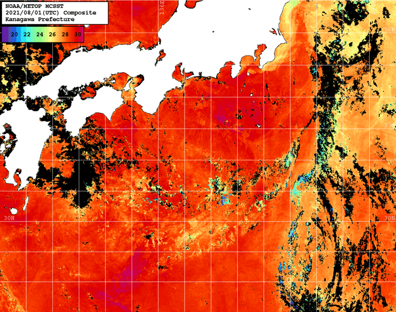 NOAA、MetOp 人工衛星画像 検索結果, 水温分布を図示