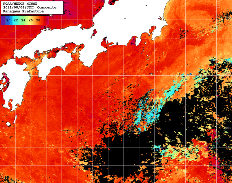 NOAA、MetOp 人工衛星画像 検索結果, 水温分布を図示
