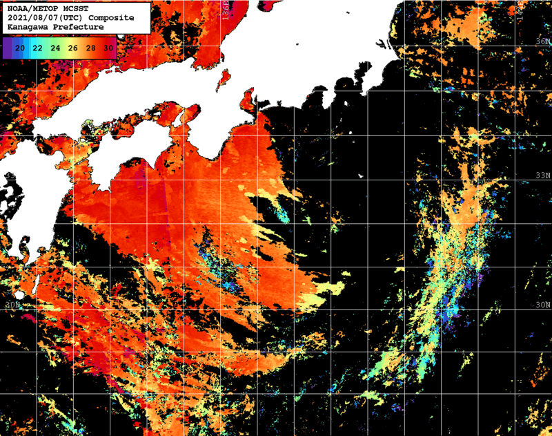 NOAA、MetOp 人工衛星画像 検索結果, 水温分布を図示
