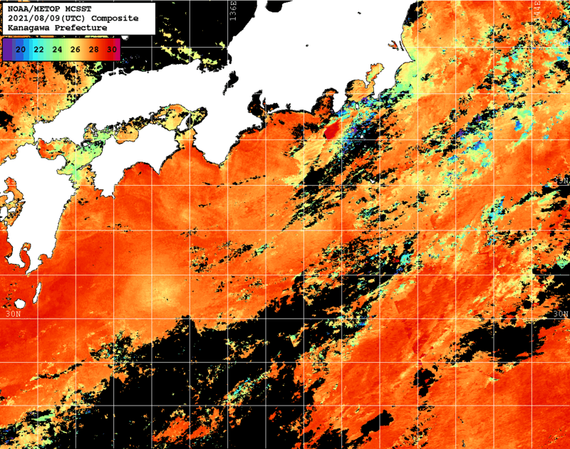 NOAA、MetOp 人工衛星画像 検索結果, 水温分布を図示