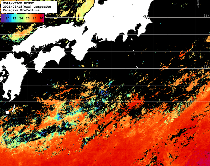 NOAA、MetOp 人工衛星画像 検索結果, 水温分布を図示