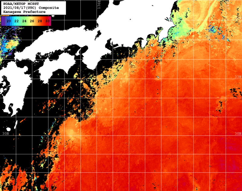 NOAA、MetOp 人工衛星画像 検索結果, 水温分布を図示
