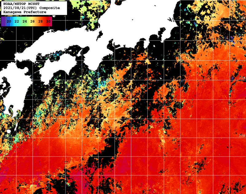 NOAA、MetOp 人工衛星画像 検索結果, 水温分布を図示