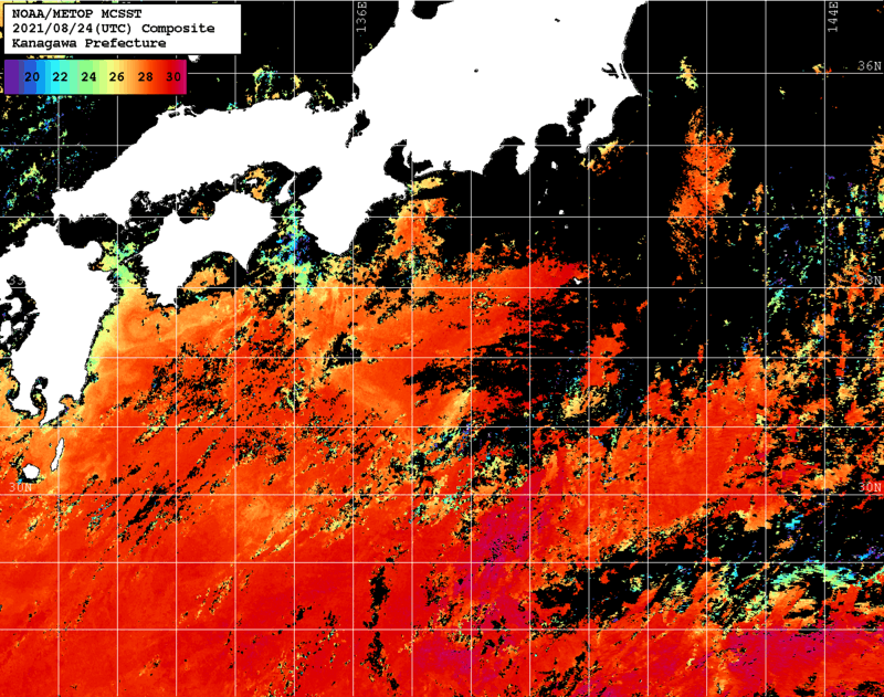 NOAA、MetOp 人工衛星画像 検索結果, 水温分布を図示