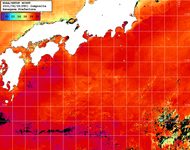 NOAA、MetOp 人工衛星画像 検索結果, 水温分布を図示