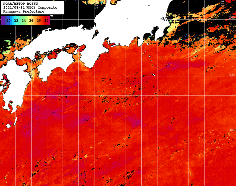 NOAA、MetOp 人工衛星画像 検索結果, 水温分布を図示