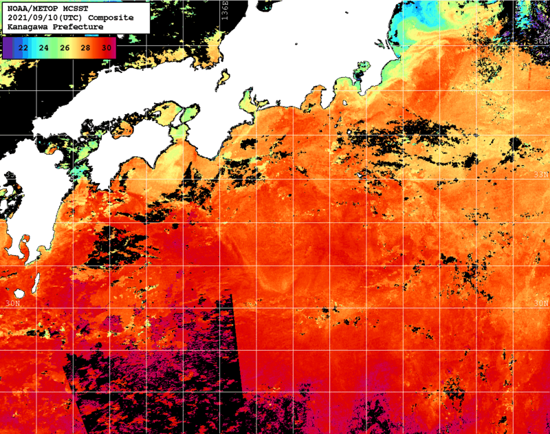 NOAA、MetOp 人工衛星画像 検索結果, 水温分布を図示