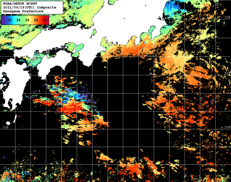NOAA、MetOp 人工衛星画像 検索結果, 水温分布を図示