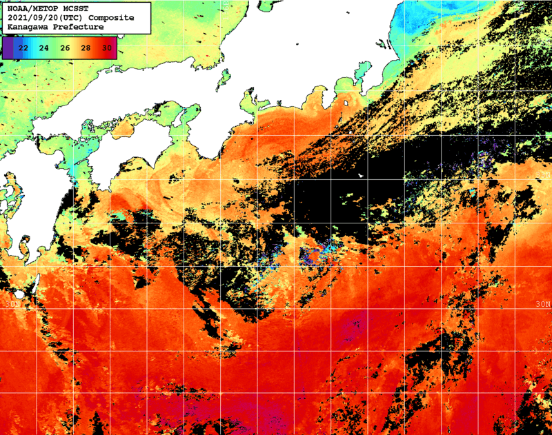 NOAA、MetOp 人工衛星画像 検索結果, 水温分布を図示