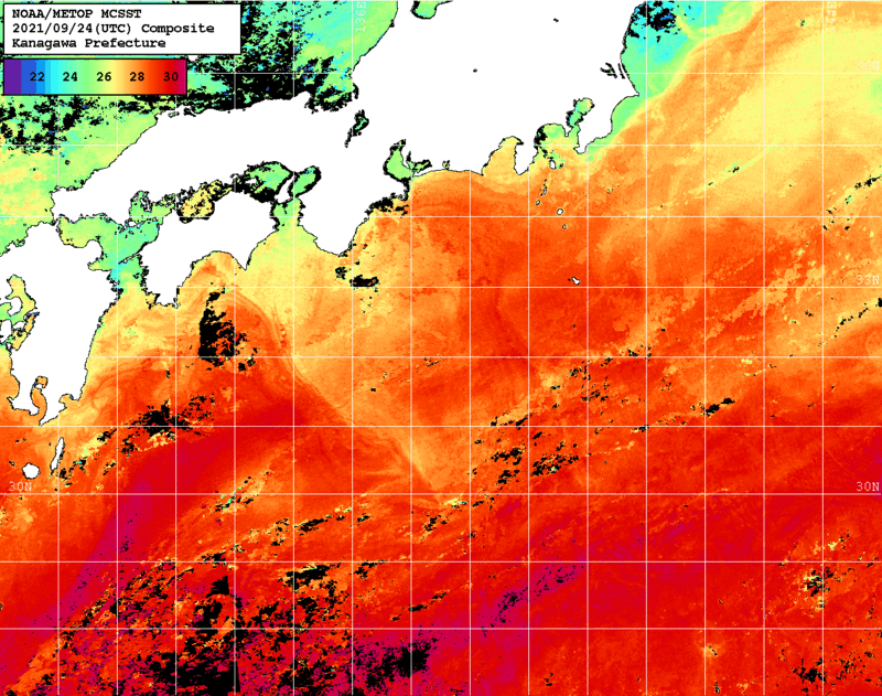 NOAA、MetOp 人工衛星画像 検索結果, 水温分布を図示