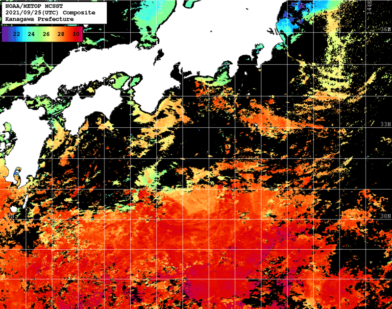 NOAA、MetOp 人工衛星画像 検索結果, 水温分布を図示