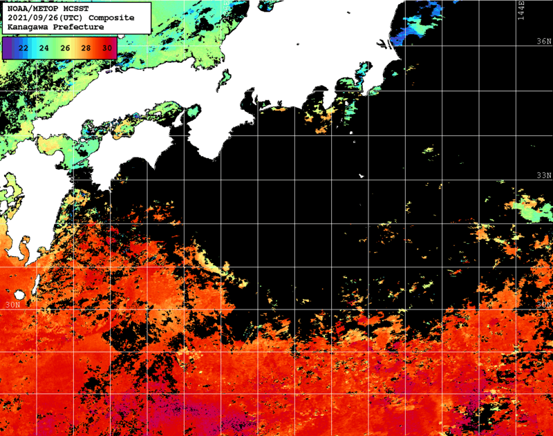 NOAA、MetOp 人工衛星画像 検索結果, 水温分布を図示