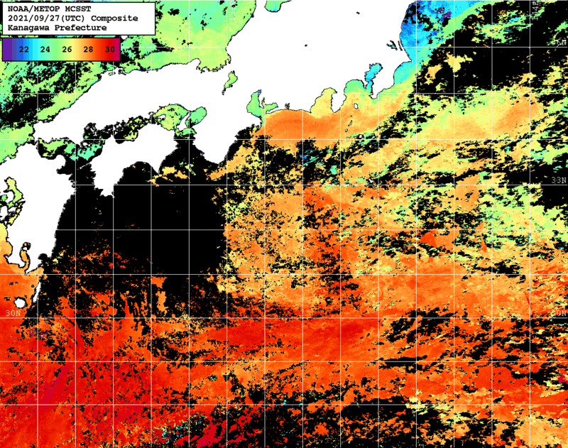 NOAA、MetOp 人工衛星画像 検索結果, 水温分布を図示