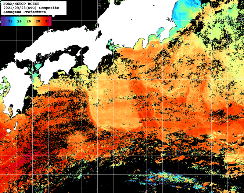 NOAA、MetOp 人工衛星画像 検索結果, 水温分布を図示