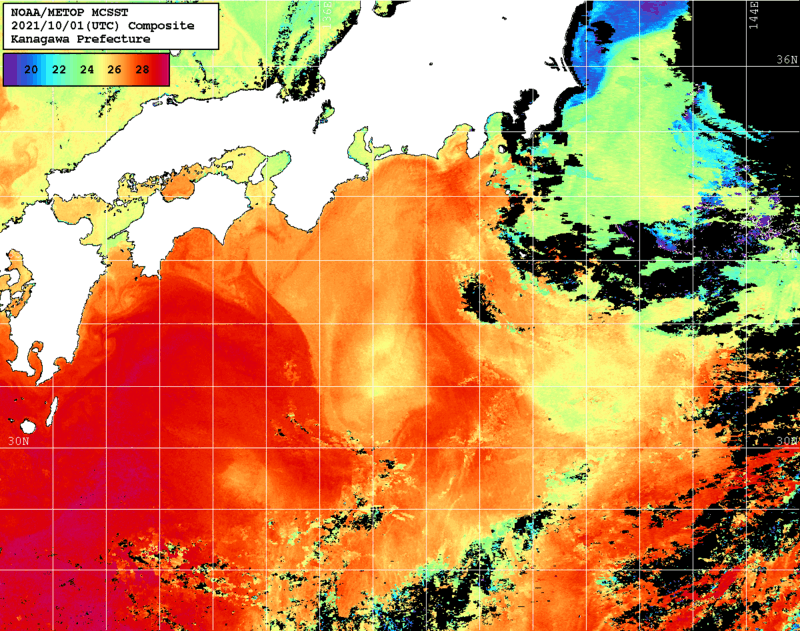 NOAA、MetOp 人工衛星画像 検索結果, 水温分布を図示