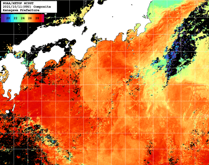 NOAA、MetOp 人工衛星画像 検索結果, 水温分布を図示