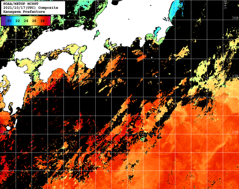 NOAA、MetOp 人工衛星画像 検索結果, 水温分布を図示