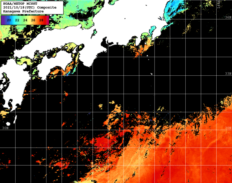 NOAA、MetOp 人工衛星画像 検索結果, 水温分布を図示