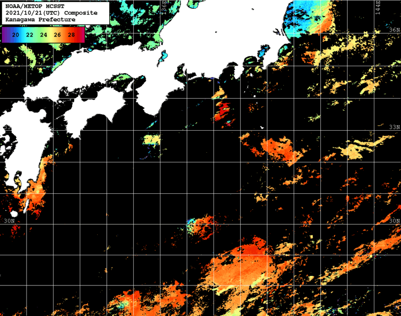 NOAA、MetOp 人工衛星画像 検索結果, 水温分布を図示