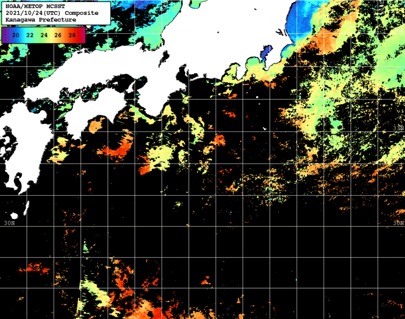 NOAA、MetOp 人工衛星画像 検索結果, 水温分布を図示