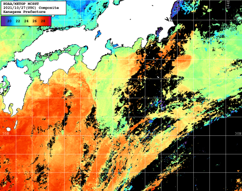 NOAA、MetOp 人工衛星画像 検索結果, 水温分布を図示