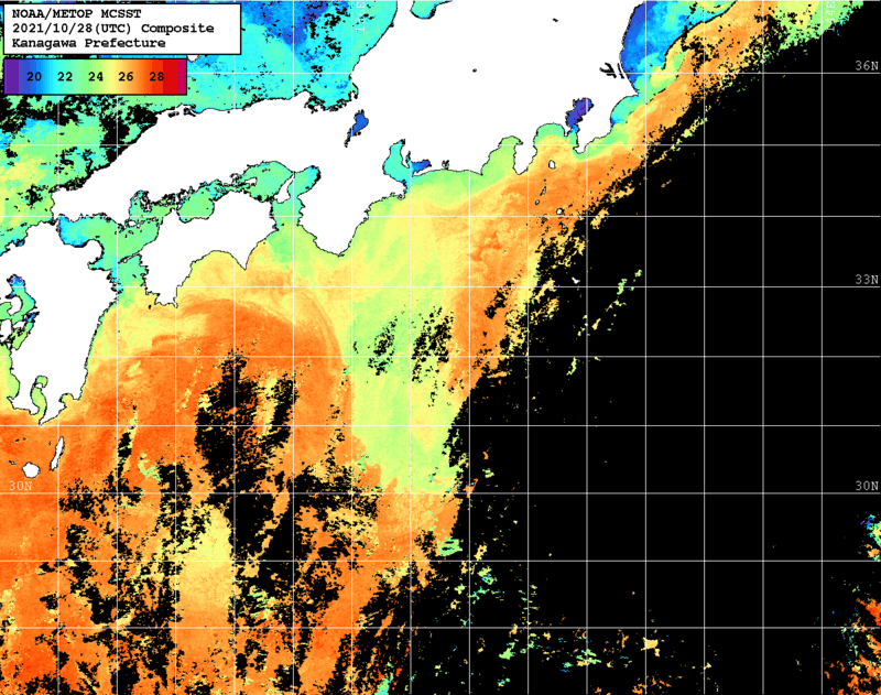 NOAA、MetOp 人工衛星画像 検索結果, 水温分布を図示