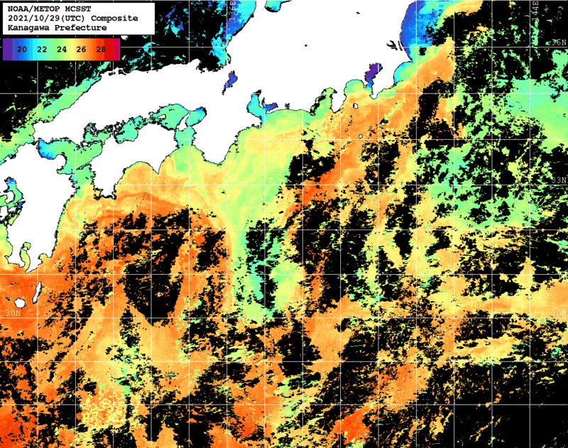 NOAA、MetOp 人工衛星画像 検索結果, 水温分布を図示