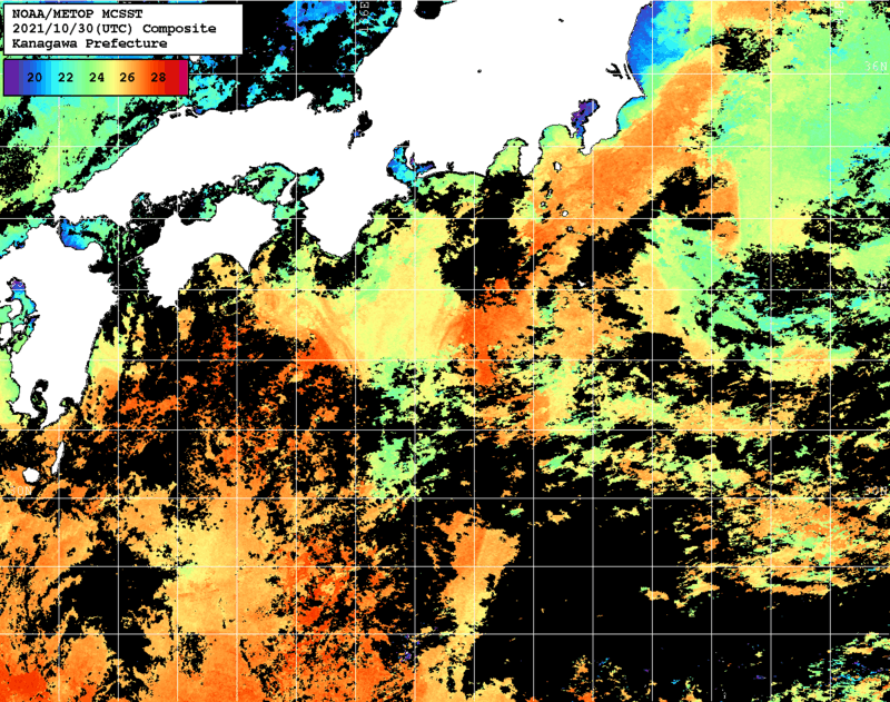 NOAA、MetOp 人工衛星画像 検索結果, 水温分布を図示