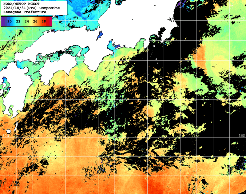 NOAA、MetOp 人工衛星画像 検索結果, 水温分布を図示