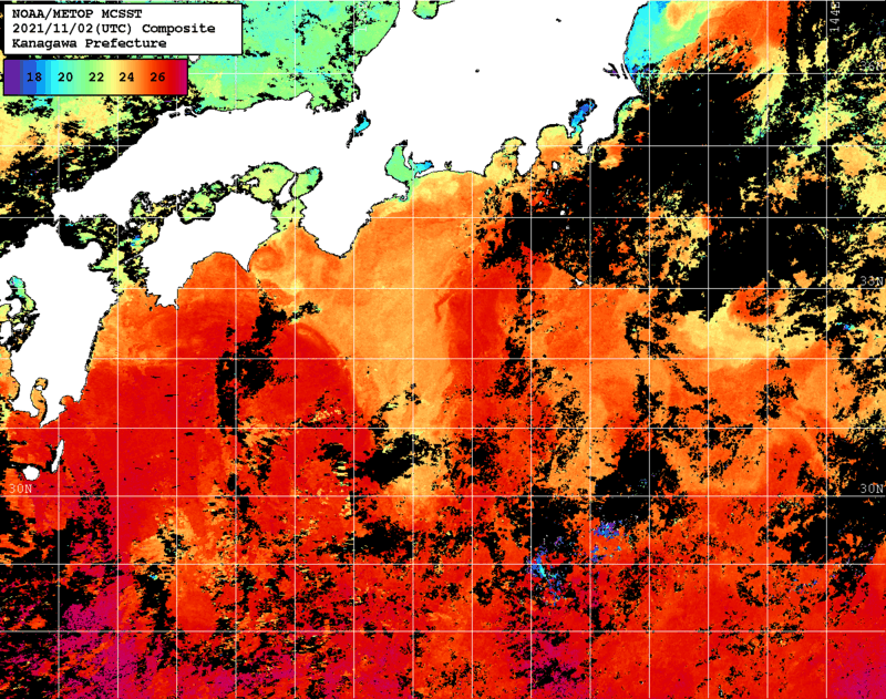 NOAA、MetOp 人工衛星画像 検索結果, 水温分布を図示