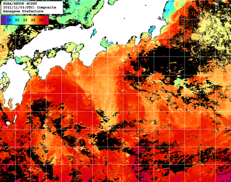 NOAA、MetOp 人工衛星画像 検索結果, 水温分布を図示