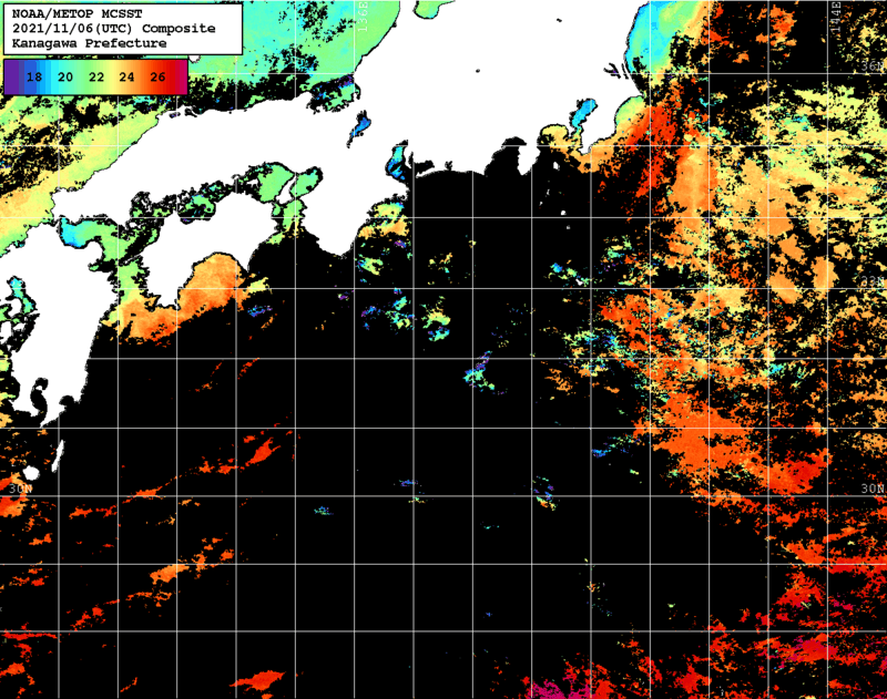 NOAA、MetOp 人工衛星画像 検索結果, 水温分布を図示