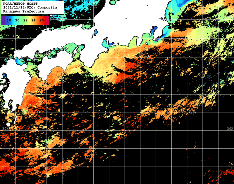 NOAA、MetOp 人工衛星画像 検索結果, 水温分布を図示