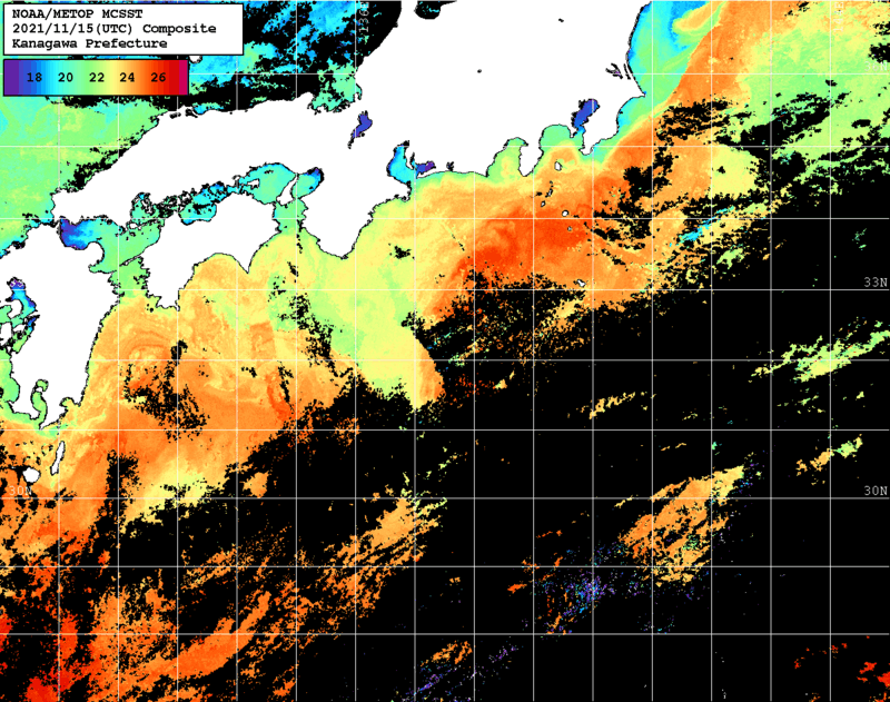 NOAA、MetOp 人工衛星画像 検索結果, 水温分布を図示