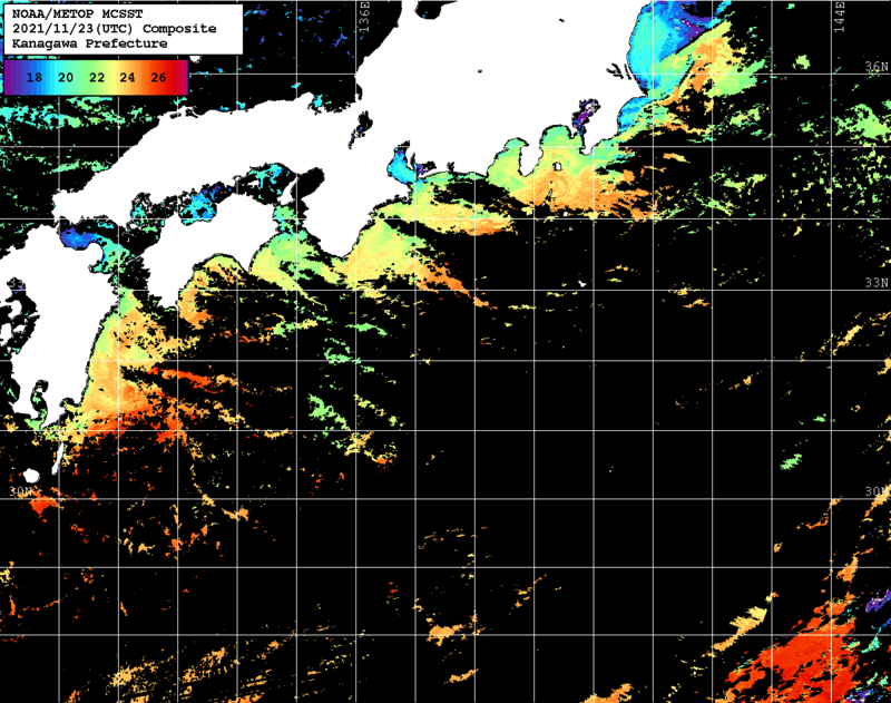 NOAA、MetOp 人工衛星画像 検索結果, 水温分布を図示