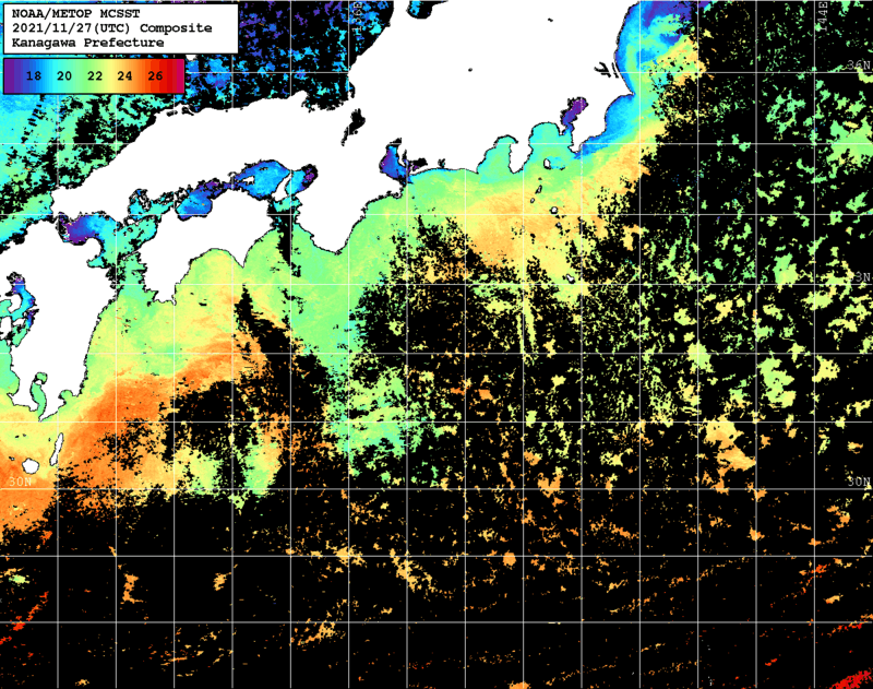 NOAA、MetOp 人工衛星画像 検索結果, 水温分布を図示
