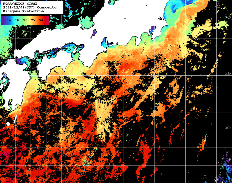 NOAA、MetOp 人工衛星画像 検索結果, 水温分布を図示