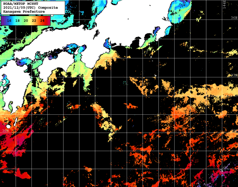 NOAA、MetOp 人工衛星画像 検索結果, 水温分布を図示