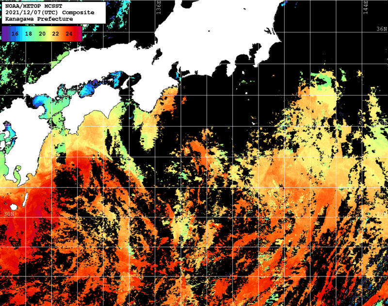 NOAA、MetOp 人工衛星画像 検索結果, 水温分布を図示