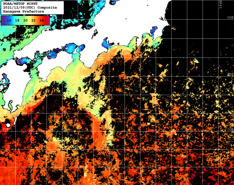 NOAA、MetOp 人工衛星画像 検索結果, 水温分布を図示