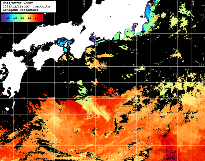 NOAA、MetOp 人工衛星画像 検索結果, 水温分布を図示