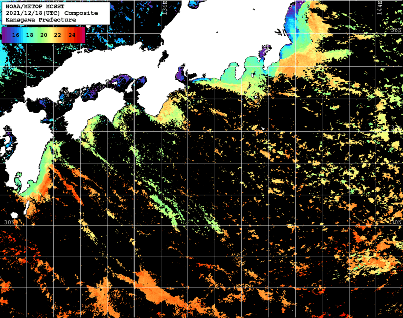 NOAA、MetOp 人工衛星画像 検索結果, 水温分布を図示