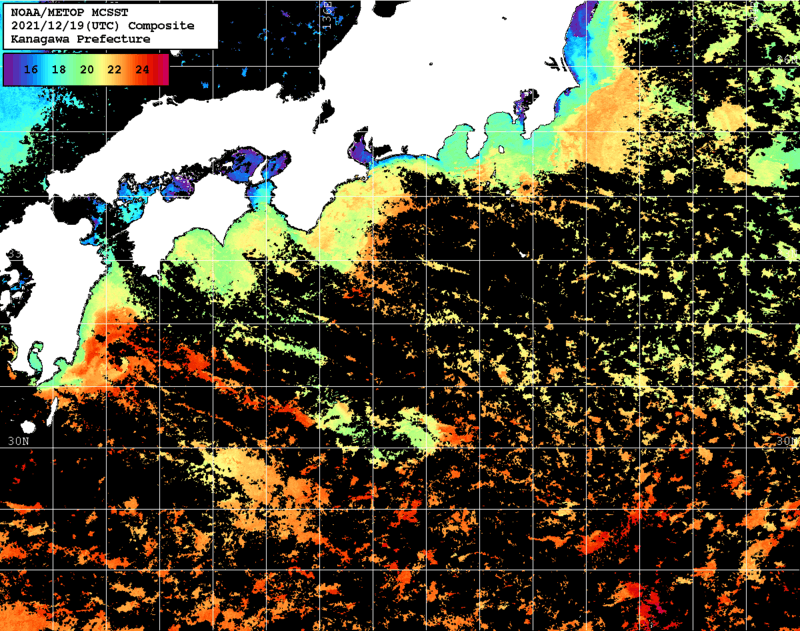 NOAA、MetOp 人工衛星画像 検索結果, 水温分布を図示