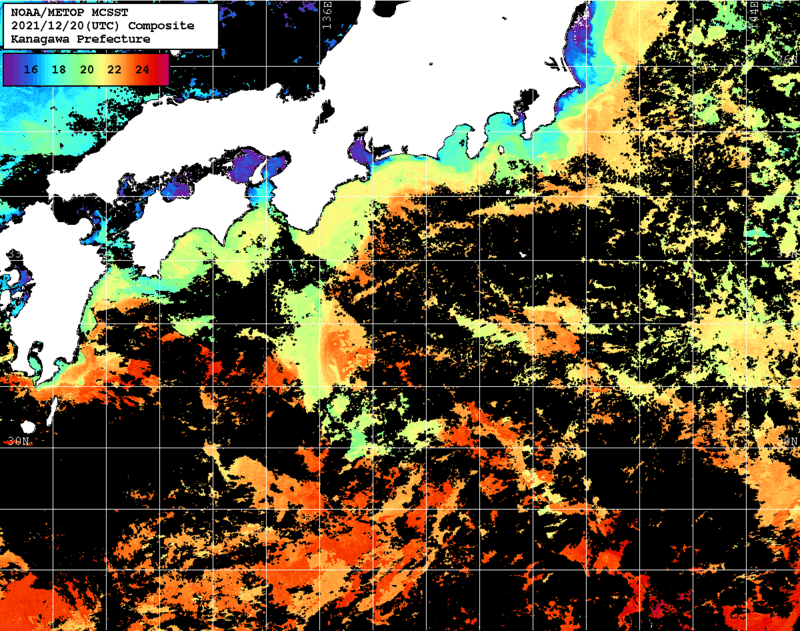 NOAA、MetOp 人工衛星画像 検索結果, 水温分布を図示