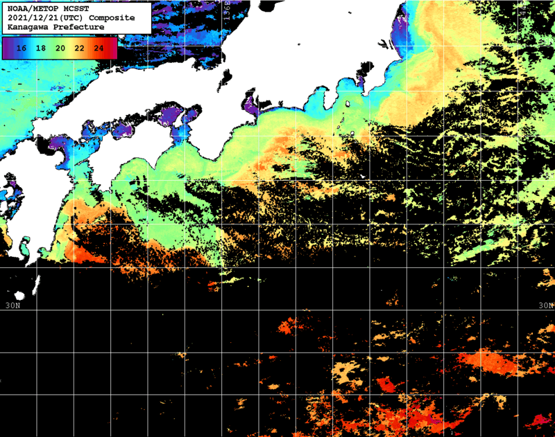 NOAA、MetOp 人工衛星画像 検索結果, 水温分布を図示