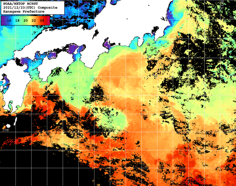NOAA、MetOp 人工衛星画像 検索結果, 水温分布を図示